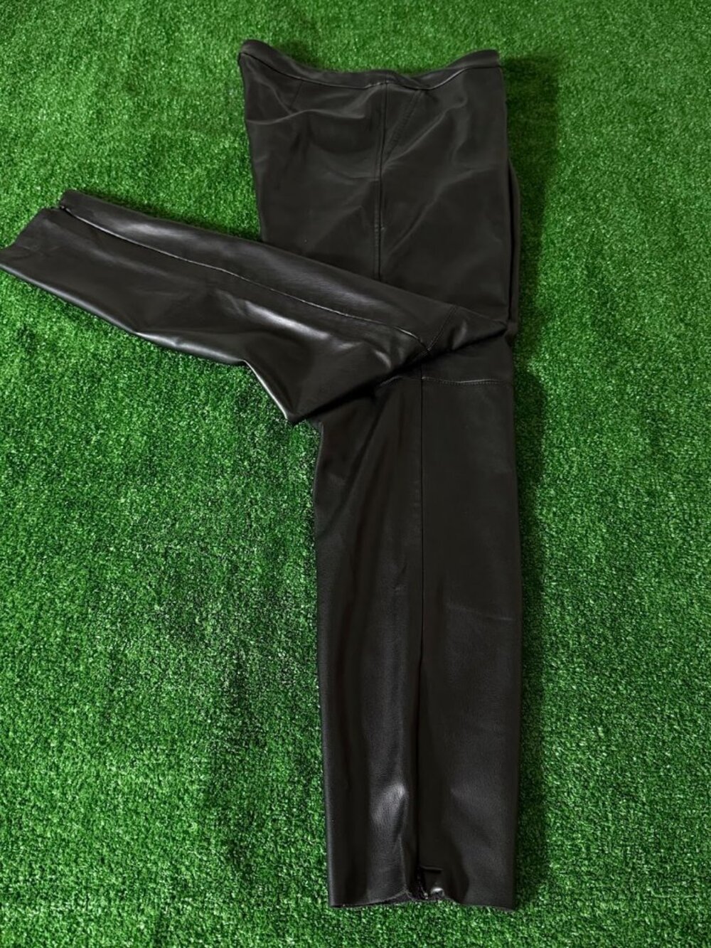 Zara Women's Black Vegan Leather High Rise Ankle Zipper Slim Pants Size L